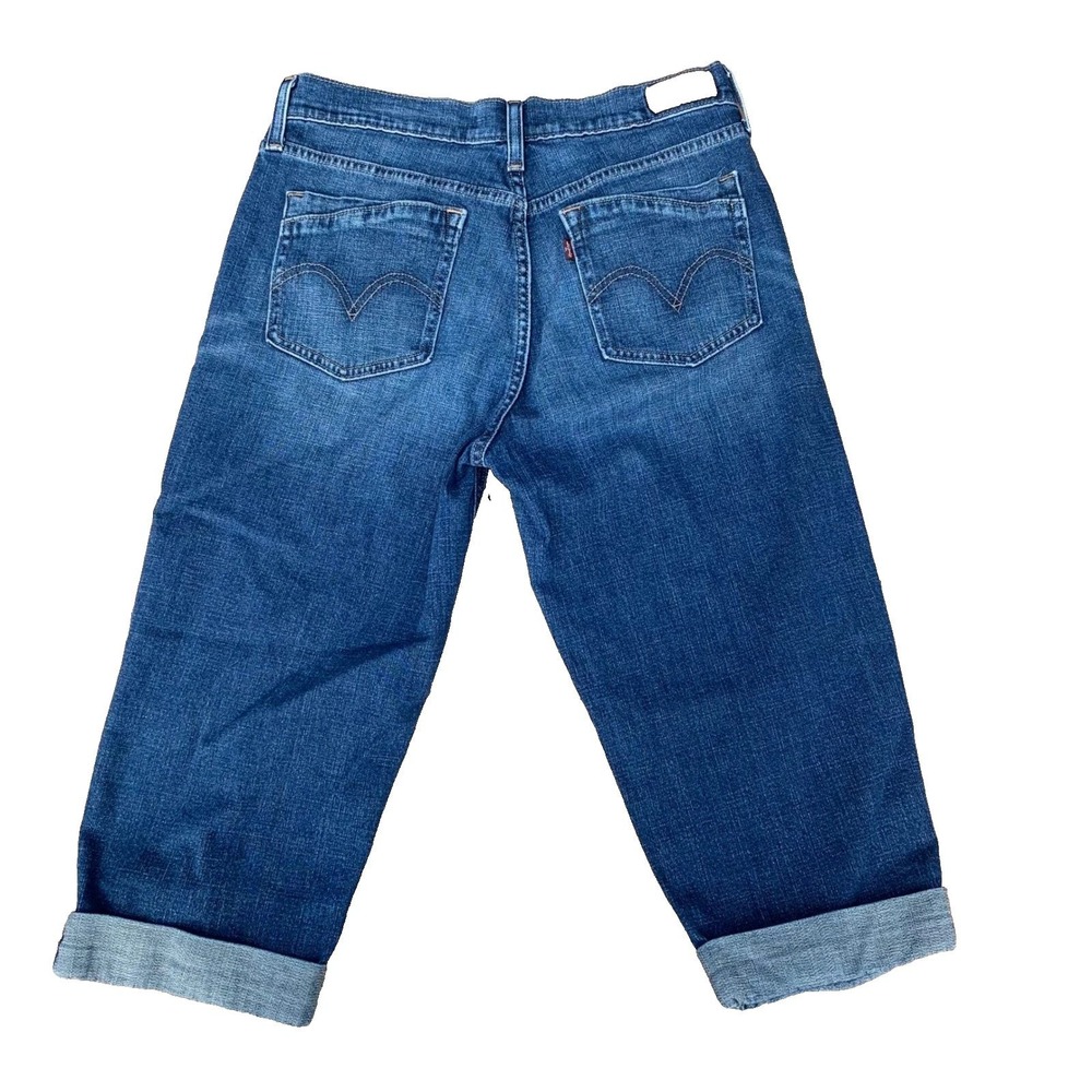 Levis Capri Jeans Size 8 Medium Wash Cuffed Denim Cropped Pants Womens EUC